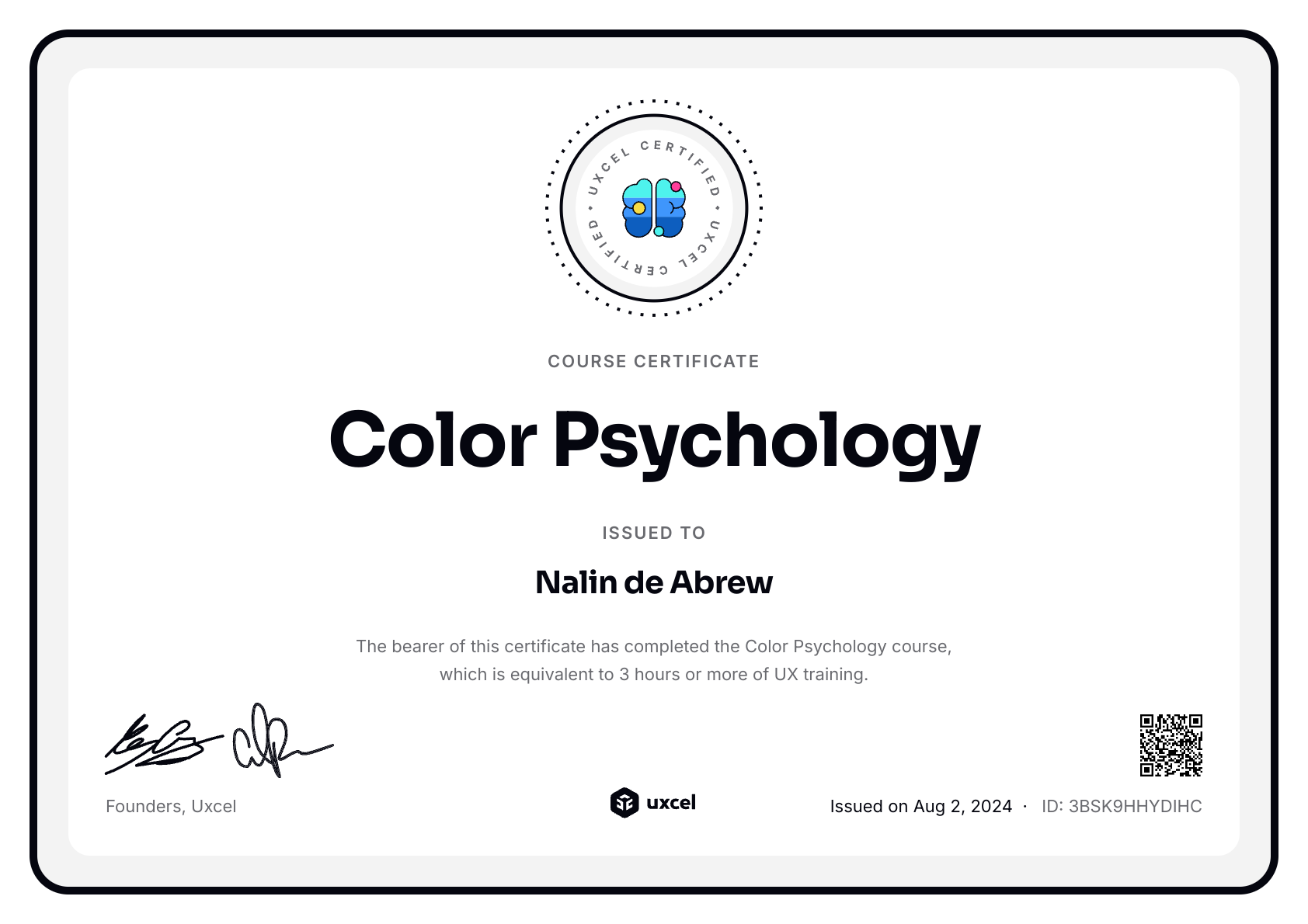 Nalin de Abrew's certificate